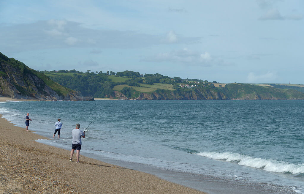 Fishing from slapton sands, near Sea View Campsite, Dartmouth, Camping Devon