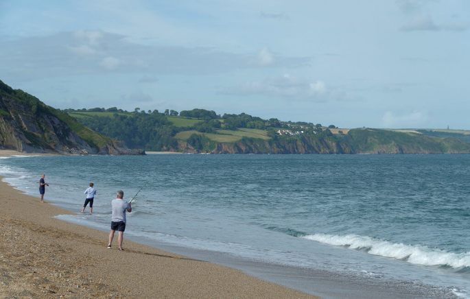 Fishing from slapton sands, near Sea View Campsite, Dartmouth, Camping Devon