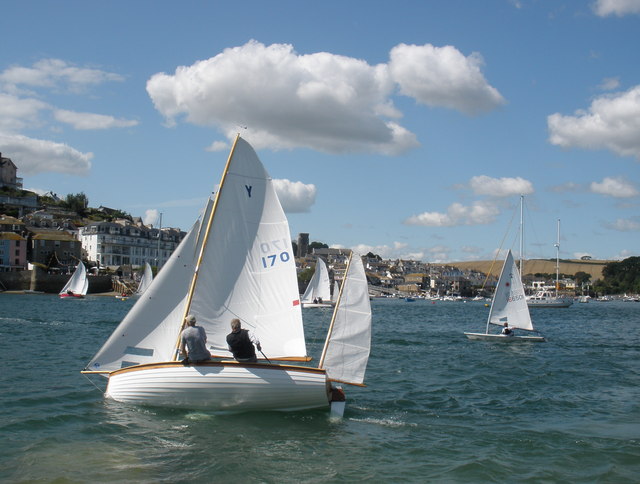 Boats sailing in a race at Salcombe Regatta in Devon.