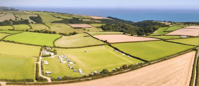 An aerial view of Sea View Campsite, Torcross, Dartmouth and the area surrounding our South Devon camping site.