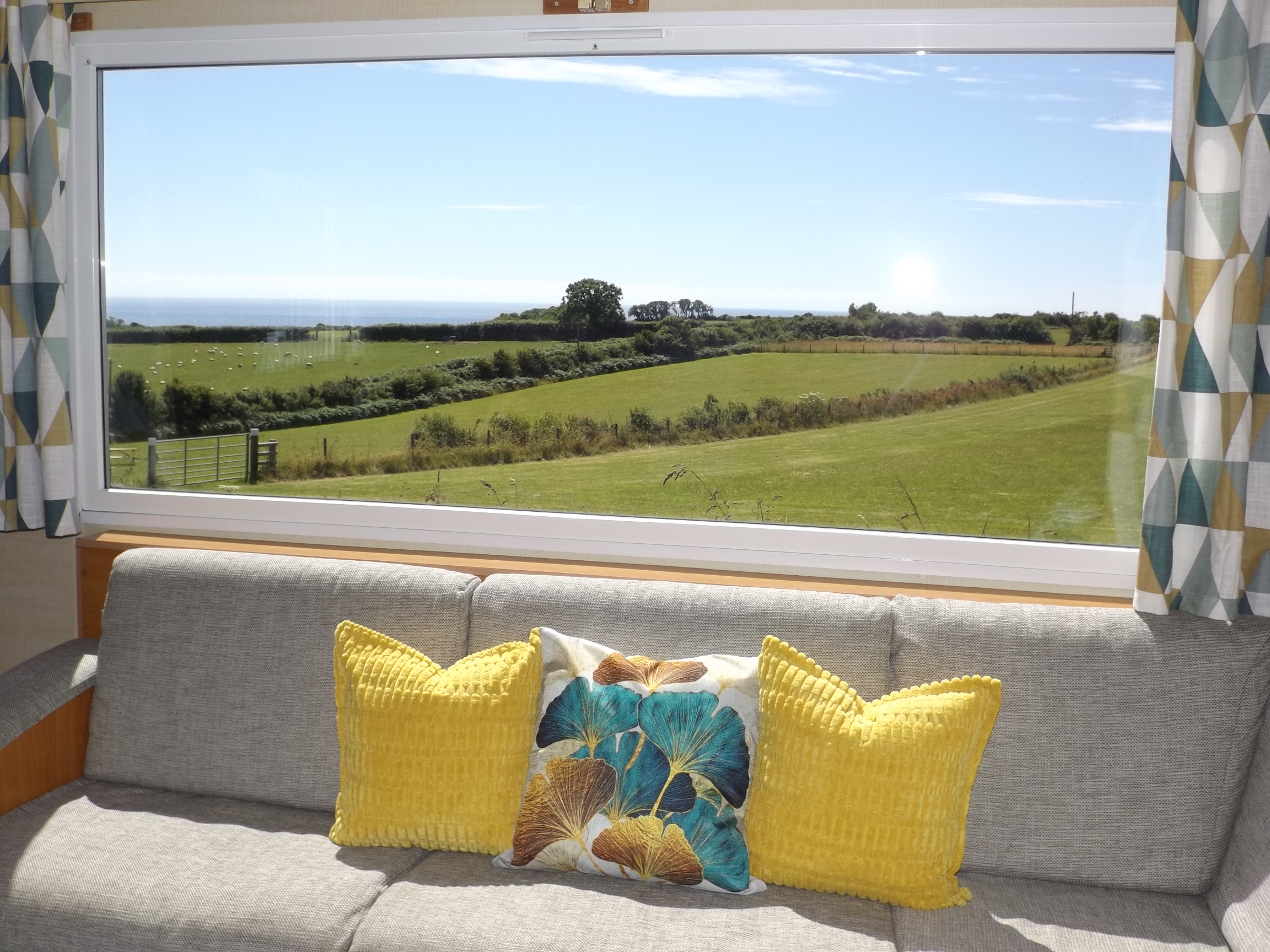 View towards Slapton Sands from Skylarks Chalet at Sea View Campsite, Slapton, South Devon (8 miles from Dartmouth)